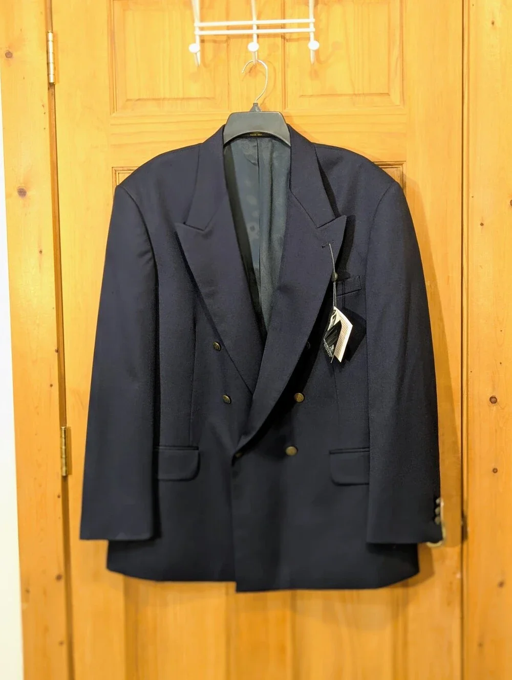 Oscar de la Renta Double Breast Blazer 6/1 Buttons Wool Navy Blue Men's 46R NWT